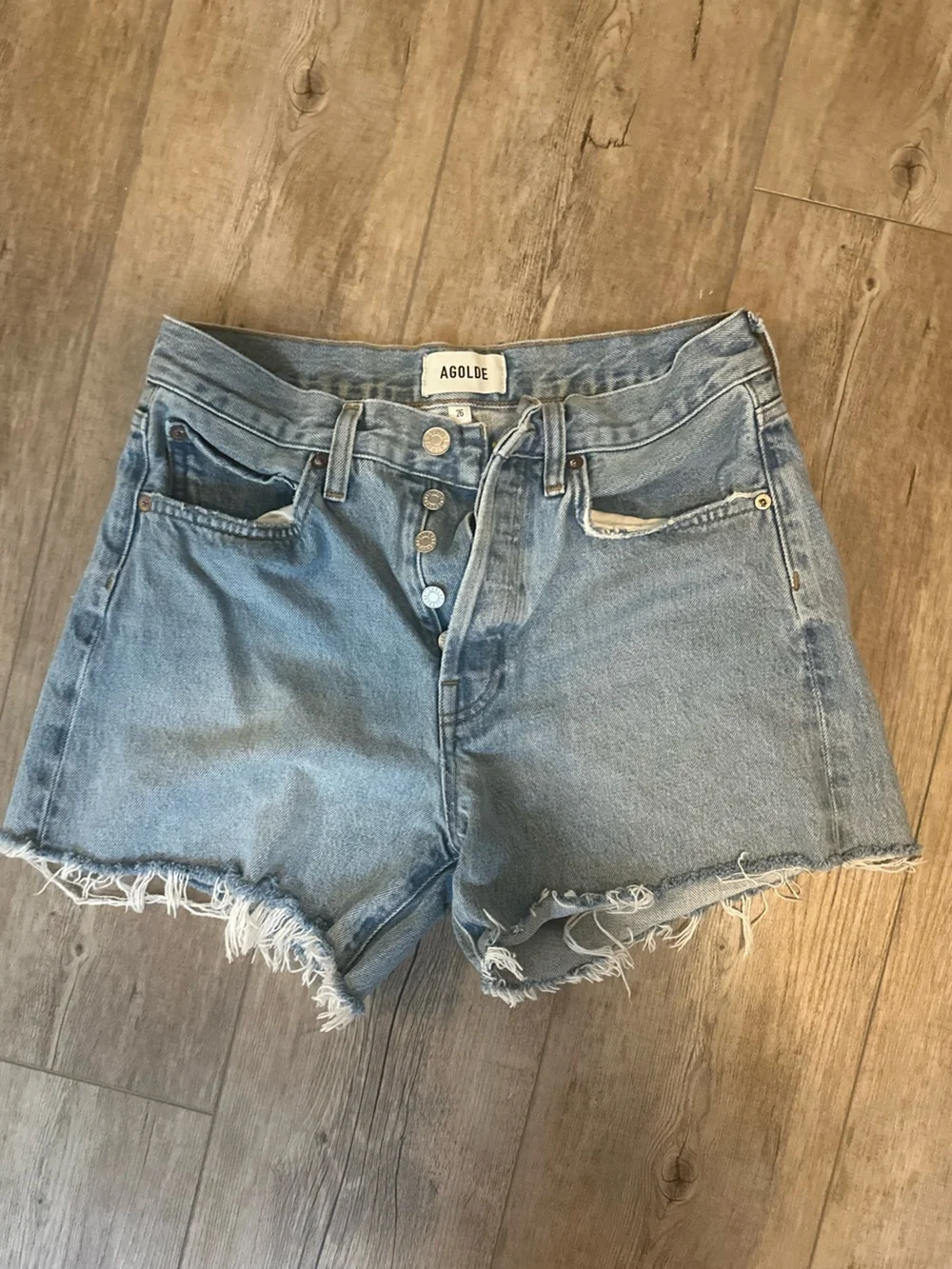 AGOLDE Parker Long Light Blue High-Rise Denim Shorts